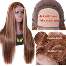 UNice Hair Silk base Fake Scalp Ombre Highlight Lace Closure Wigs Human Hair Straight Wig for Women Brazilian Remy Hair Wig Pre Plucked with Baby Hair 150% Density 16inch UNICE Store