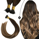 Ugeat Keratin I Tip Hair Extensions Human Hair 20Inch I Tip Human Hair Extensions Balayage Brown Silky Straight I Tip Extensions