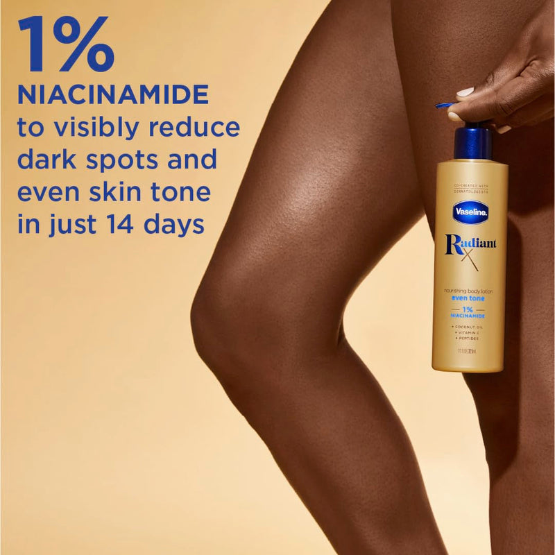 Vaseline Radiant X Even Tone Nourishing Body Lotion With 1% Niacinamide, Coconut Oil, Vitamin C, & Peptides 11 oz Infinity Warehouse