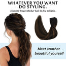 GOO GOO Halo Hair Extensions Human Hair, Ombre Natural Black Mixed Chestnut Brown 16 Inch 80g Invisible Wire Hair Extensions Secret Fish Line Layered Hairpiece Stiraight Hidden Crown Hair Extensions GOO GOO Store