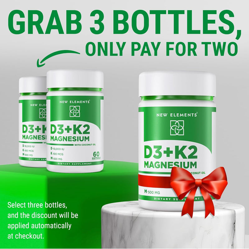 Vitamin D3 K2 10,000 IU with Magnesium Glycinate 500mg - Bone Health, Immune Support, Energy & Mood - Non-GMO, Gluten-Free, Sugar-Free Softgels for Women & Men (60 softgels) Infinity Warehouse