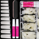 Nail Tips And Glue Acrylic Nails - Ejiubas Press On Nails Set 500PCS Coffin Nail Tips Natural Half Cover False Nails Set 4PCS Nail Glues 1PC Nail File With Case Ejiubas