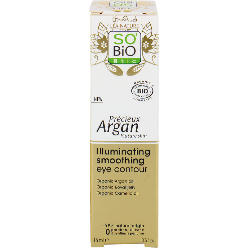 SO'BiO étic | Precious Argan Illuminating Smoothing Eye Contour Cream | Organic Anti-Aging Eye Cream for Dark Circles, Bags & Wrinkles | 0.5 fl oz So'Bio Étic