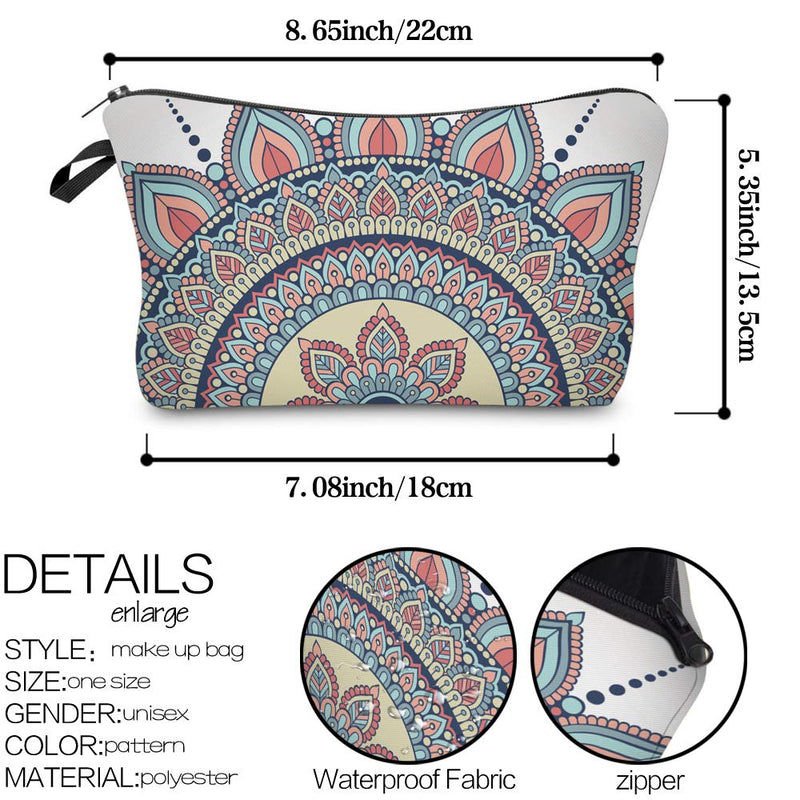 Cosmetic Bag for Women,Deanfun Mandala Flowers Waterproof Makeup Bags Roomy Toiletry Pouch Travel Accessories Gifts (50965) Deanfun