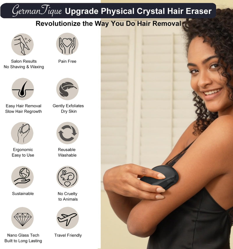 Crystal Hair Eraser,Natural Crystal Hair Remover,Reusable Painless Nano Glass Hair Removal Device Without Shaver,Gentle Crystal Epilator and Exfoliator for Soft Silky Skin(Black) Infinity Warehouse