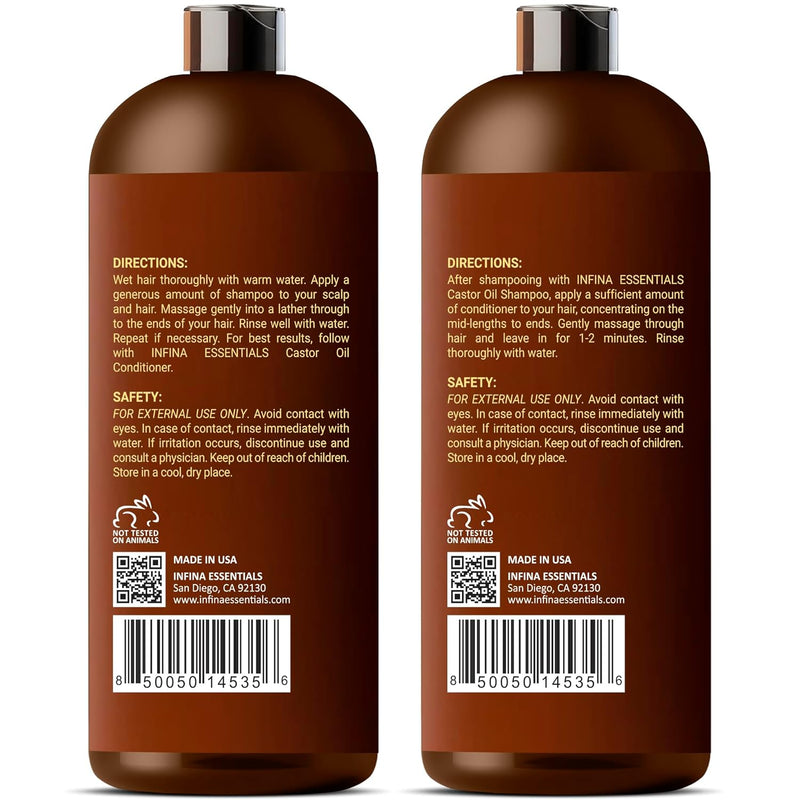 Castor Oil Shampoo and Conditioner Set for Hair Growth with Rosemary & Peppermint Oil - Cleanse Hair, Strengthen & Shine with Castor Shampoo and Conditioner - Anti-Hair Loss for Men & Women - 16 fl oz Infinity Warehouse