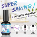 Nail Glue for Acrylic Nails - 4 in 1 Gel Glue for Nails (Curing Needed), INFELING Multifunctional Gel Nail Glue for Press on Nails 15ML,Glue Gel for Nails,Base Coat,Slip Solution INFELING
