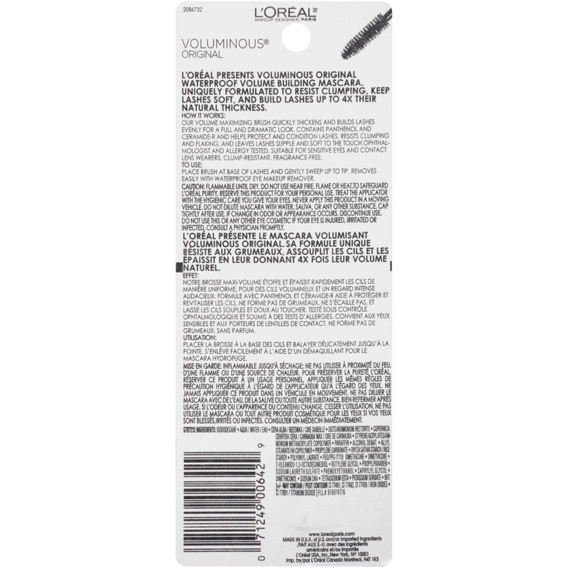 L’Oreal Paris Makeup Voluminous Original Volume Building Waterproof Mascara, Black, 0.28 fl. oz. L'Oreal Paris