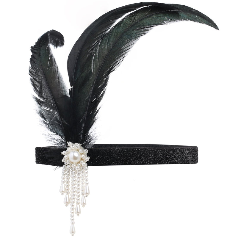 BABEYOND 1920s Flapper Headpiece Roaring 20s Great Gatsby Headband Black Feather Headband 1920s Flapper Gatsby Hair Accessories (White) BABEYOND