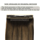 GOO GOO Human Hair Extensions 12 Inch 70g Halo Hair Extensions Balayage Dark Brown to Chestnut Brown Straight Remy Halo Hair Extensions Invisible Hairpiece Halo Hair Extensions GOO GOO