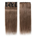 Benehair Clip in Remy Hair Extensions Human Hair Light Brown for Women 16 inch Seamless Clip on Real Hair Skin Weft Clip ins Thin 8pcs Standard Weft Long Straight Hairpieces for Full Head