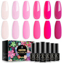 MEFA Gel Nail Polish Pink Set, 6 Colors Valentine's Day Light/Hot Pink Cherry Blossom Strawberry Tones Soak Off Long Lasting Romantic Starter Kit Nail Art DIY Design Salon Manicure Gift for Women Girls Beginners MEFA