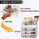 ELUCHANG Cosmetic Makeup Organizer Plastic Storage Box with Drawer Lipsticks Holder Desktop Sundry Storage Case (3 Drawers,Transparent) ELUCHANG
