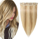 100% Real Hair Extensions Clip in Remy Human Hair Highlight 24 Inch 60g Thin One-piece 5 Clips Long Straight Hair Extensions for Women Wide Weft Silky Balayage