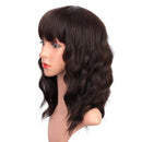 ENTRANCED STYLES Short Dark Brown Wigs for Women Wavy Bob Wig with Bangs Women's Shoulder Length Synthetic Curly Pastel Bob Wig for Girl Colorful Cosplay Wigs ENTRANCED STYLES