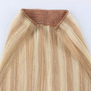 Sassina Halo Hair Extensions Remy Human Hair with Miracle Wire One Piece Fish Line Hair Highlighted Color Ash Blonde Mixed to Bleach Blonde P18-613