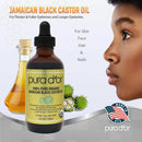 PURA D’OR Organic Jamaican Black Castor Oil (4oz) 100% Pure USDA Organic - Cold Pressed - For Lashes, Brows, Skin & Hair - Promotes Thicker Eyebrows, Eyelashes & Healthier Skin With Bonus Brush Kits PURA D'OR