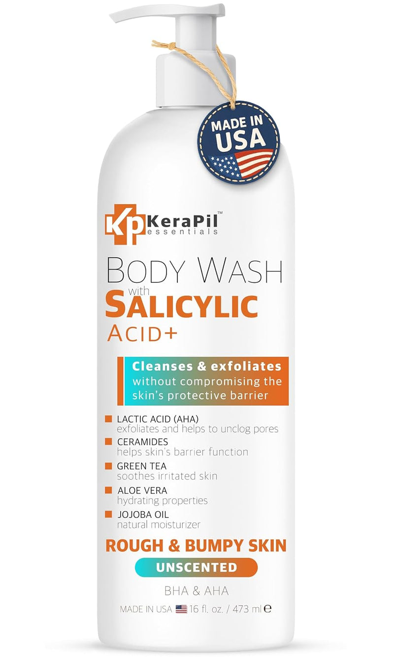 Salicylic Acid Body Wash - Skin Non-drying, Gentle Exfoliates Rough and Bumpy Skin, Body Acne Wash, BHA & AHA - Unscented Exfoliating Body Wash, Made in USA - (16 fl oz x 2) Infinity Warehouse