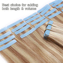 Tape in Hair Extensions Human Hair Tape in Remy Hair Extension Invisible Skin Weft Tape ins Seamless Double Sided Tape on 30g Thin 20pcs for Women Highlighted Blonde Long Straight Hair 12inch