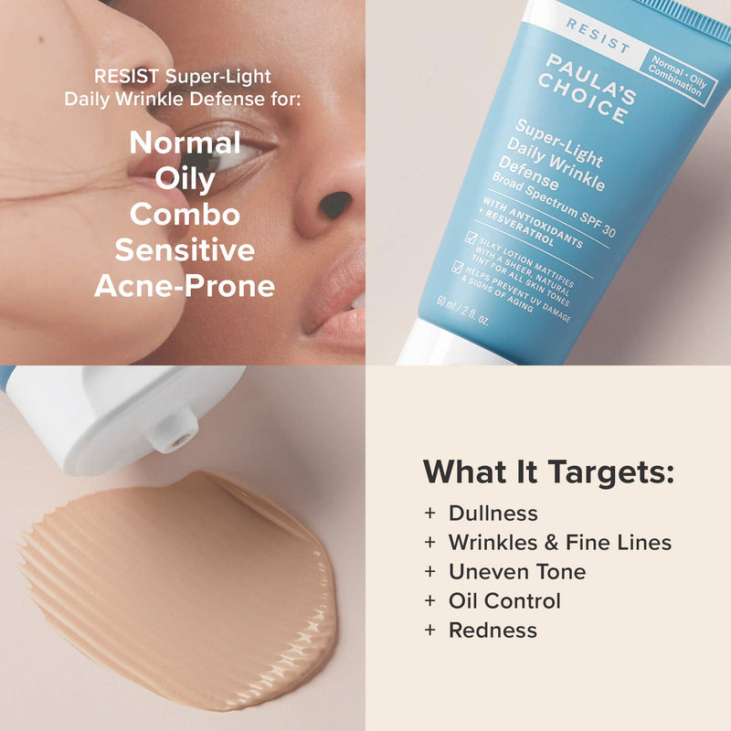 Paula's Choice RESIST Super-Light Daily Wrinkle Defense SPF 30 Matte Tinted Face Moisturizer with UVA & UVB Protection, Anti-Aging Sunscreen for Oily Skin, Travel Size Paula's Choice