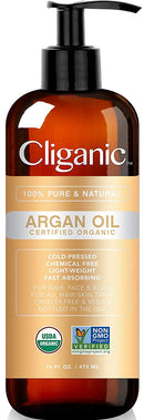 Cliganic Organic Argan Oil 16oz with Pump, 100% Pure | Bulk for Hair, Face & Skin Cliganic