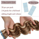 40 PCS Rooted Tape In Hair Extensions Human Hair Invisible Seamless Skin Weft Body Wave Highlight Double Side Tape Hair Extensions Natural Wavy (18'',100g/40pcs,