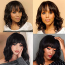 PANEWAY Short Human Hair Wigs with Bangs Brazilian Body Wave Virgin Human Hair Wigs for Black White Women Short Wavy Bob Wigs with Bangs 12 Inch PANEWAY Store