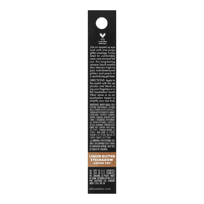 e.l.f., Liquid Glitter Eyeshadow, Long Lasting, Quick-Drying, Opaque, Gel-Based Formula, Creates High-Impact, Multi-Dimensional Eye Looks, Copper Pop, 0.10 Fl Oz e.l.f.
