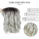 ROSEBUD Wavy Bob Wig with Bangs Natural Ombre Silver Wig Synthetic Hair Shoulder Length Short Curly Wigs for Women Rose bud