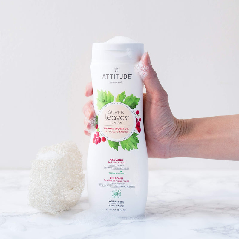ATTITUDE Glowing Body Wash For Oily Normal Dry Skin EWG Safe Hypoallergenic Vegan CrueltyFree Body Wash 16 Fluid Ounce, Red Vine Leaves, 11294 ATTITUDE