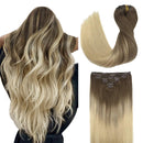 Doores Human Hair Extensions Clip in Ombre Ash Brown to Platinum Blonde 120g 7pcs 22 Inch Clip in Hair Extensions Straight Natural Hair Extensions Clip in Real Extensions DOORES Store