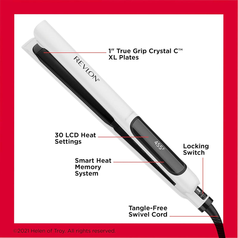 REVLON Crystal C + Ceramic Digital Hair Flat Iron | Long-Lasting Shine and Less Frizz, (1 in) Infinity Warehouse