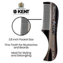 Kent 81T Tortoiseshell / Graphite X-Small Men's Beard and Mustache Pocket Comb, Fine Toothed Pocket Size for Facial Hair Grooming. Saw-cut of Cellulose Acetate, Hand Polished. Hand-Made in England KENT