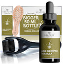 KEAPURE Derma Roller for Hair Growth - 50 ml Natural Hair Regrowth Serum + Wooden Hair Scalp Massager and Micro Needling Roller for Hair | Advanced Scalp Stimulator Hair Regrowth for Men and Woman KEAPURE