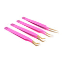 M LASH Set Of 4 Diamond Grip Eyelash Extensions Tweezers V2 - Japanese Steel Lash Supply (Pink) M