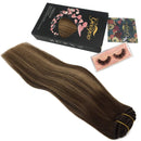 GOO GOO Remy Hair Extensions 16 Inch 7pcs 120g Chocolate Brown to Caramel Blonde Mixed Brown Balayage Thick Straight Hair Clip in Human Hair Extensions Real Hair Extensions GOO GOO