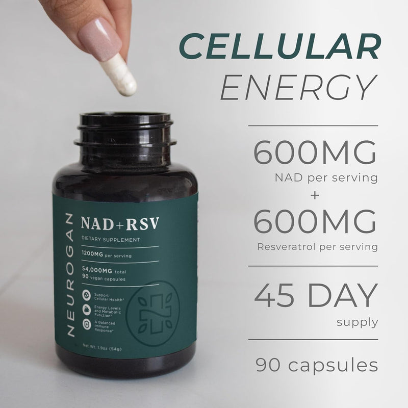 Neurogan NAD+ with Resveratrol Capsules 1:1 Ratio - 1200mg Per Serving, 90 Ct - Cellular Health & Healthy Aging Supplements, Energy & Immune Support - Nicotine Adenine Dinucleotide NAD+ Supplement Infinity Warehouse