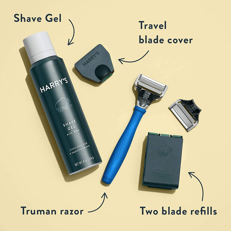 Harry's Razors for Men - Razor Set with 3 Razor Blade Refills, Travel Blade Cover, 4 Oz Shave Gel (Indigo Blue) Harry's Store