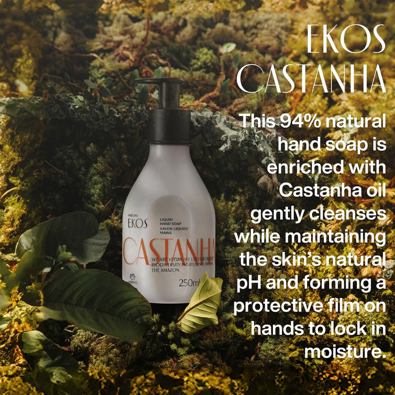 natura - Ekos Castanha (Brazil Nut) Renourishing Liquid Hand Soap - Anti-Dryness - Coconut Derived Cleanser - Vegan Skin Care - Brazilian Beauty Secrets - Self Care & Body Care - 8.4 fl oz (250ml) Infinity Warehouse