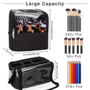 Makeup Brush Case, Stand-up Makeup Cup, Makeup Brush Holder, Travel Professional Cosmetic Bag, Artist Storage Bag with Shoulder Strap and Adjustable Divider (Large Black） TANTO