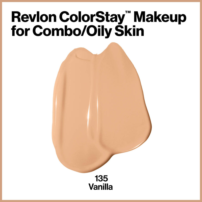 Revlon ColorStay Liquid Foundation Makeup for Combination/Oily Skin SPF 15, Longwear Medium-Full Coverage with Matte Finish, Vanilla (135), 1.0 oz REVLON