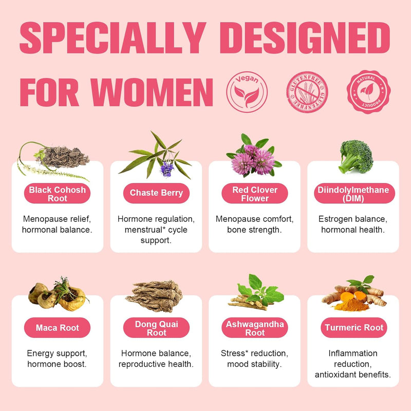 Complete Menopause Supplements for Women, 40-in-1 Hormone Balance for Women Night Sweats Relief*, Hot Flashes, w/Black Cohosh, Probiotics, DIM, Vitex, Dong Quai, Red Clover, 120 Capsules Infinity Warehouse