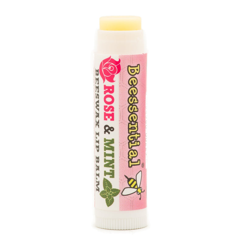 Beessential All Natural Rose Mint Lip Balm 2 pack – Heals and Prevents Dry and Chapped Lips – Moisturizing Beeswax, Coconut, Shea and Cupuacu Butter Beessential