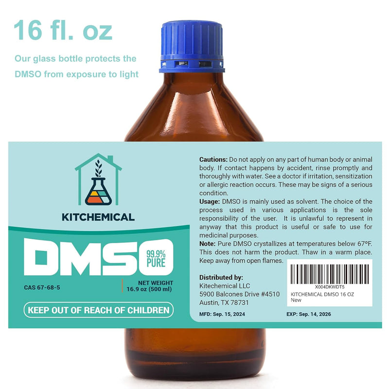 99.9% Pure DMSO in a Glass Bottle, Pure Liquid Dimethyl Sulfoxide 16.9 OZ, Non-Diluted, Low Odor Infinity Warehouse