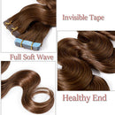 Wavy Tape in Hair Extensions Human Hair 100g 40pcs Body Wave 18 inch Light Brown Long Soft Remy Hair Skin Weft Seamless Invisible Double Side Tape