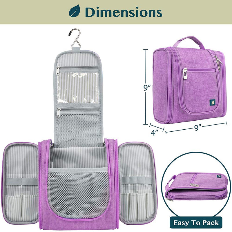 PAVILIA Hanging Travel Toiletry Bag Women Men | Cosmetic, Makeup Organizer Kit for Toiletries Accessories, Bathroom Hygiene, Water Resistant(Purple) PAVILIA