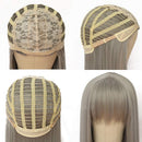 Lovestory Gray Color Synthetic Hair Wigs With Bangs Silky Straight Heat Resistant Synthetic Replacement Hair Wigs For Women Lovestory