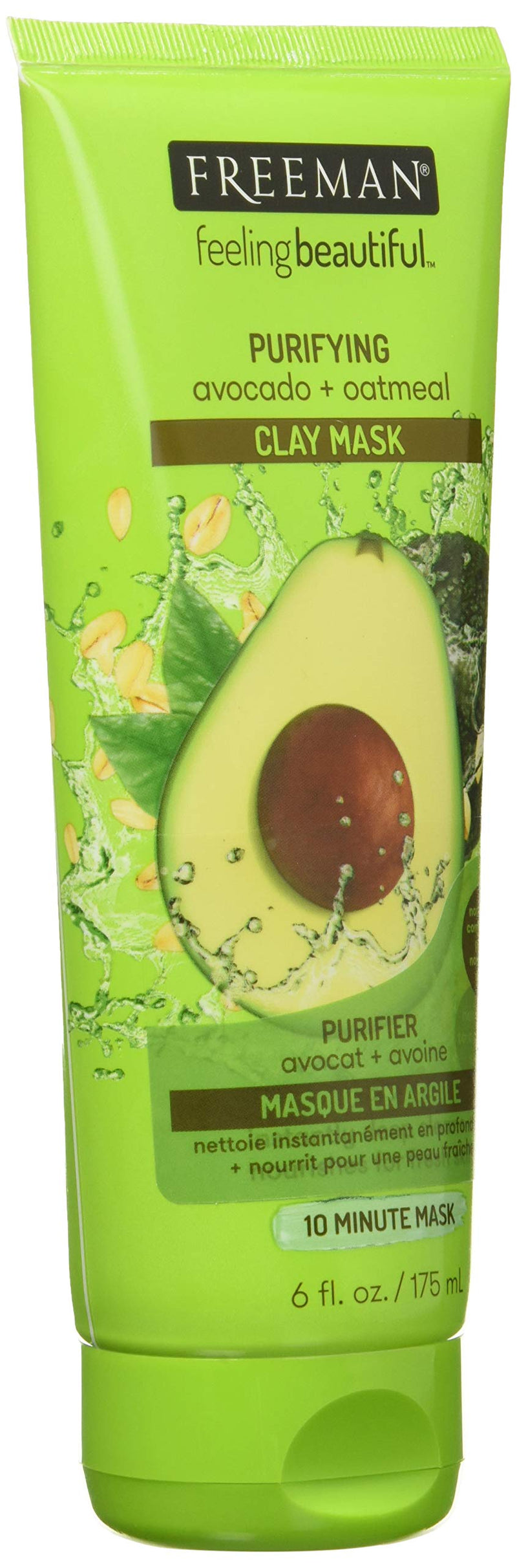 Freeman Purifying Clay Facial Mask, Oil Absorbing and Hydrating Beauty Face Mask with Avocado and Oatmeal, 6 oz FREEMAN