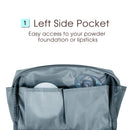 Large Vegan Leather Makeup Bag Zipper Pouch Travel Cosmetic Organizer for Women and Girls (Large, Greyish Blue) Narwey