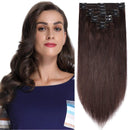 S-noilite Clip in Remy Human Hair Extensions 100% Real Remy Human Hair Double Weft Full Head 8 Pieces 18 clips Straight (20 Inch - 150g,Dark Brown (
